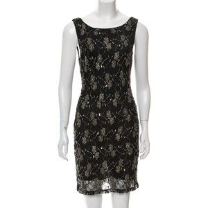 ALICE + OLIVIA Silver Beaded Black Lace Dress XS